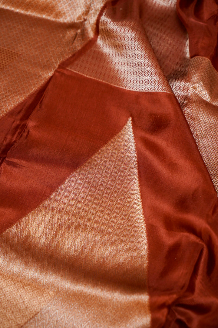 Brown Contemporary Banarasi Silk Saree with Sona Rupa Zari Weave