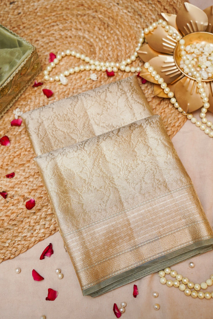 Sage Majesty Pure Brocade Katan Silk Banarasi Saree View 1
