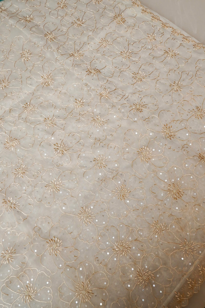 White Organza Tissue Saree with Resham & Pearl Embroidery with Tissue Blouse