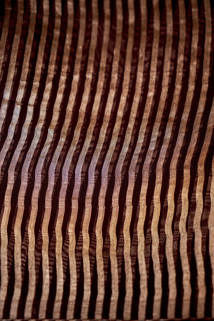 Elegance Coffee Brown Pure Organza Appliqué Work Banarasi Brocade Saree View 7