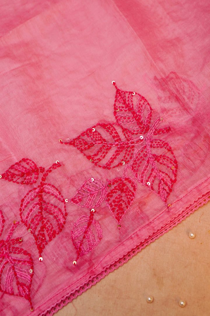 Dual Shaded Pure Mul Chanderi Unstitched Suit with French Knot Embroidery