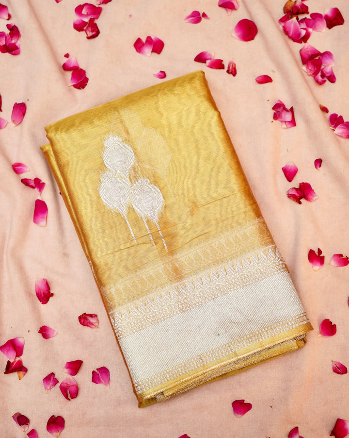 Golden Tissue Silk Saree with Silver Zari Weave