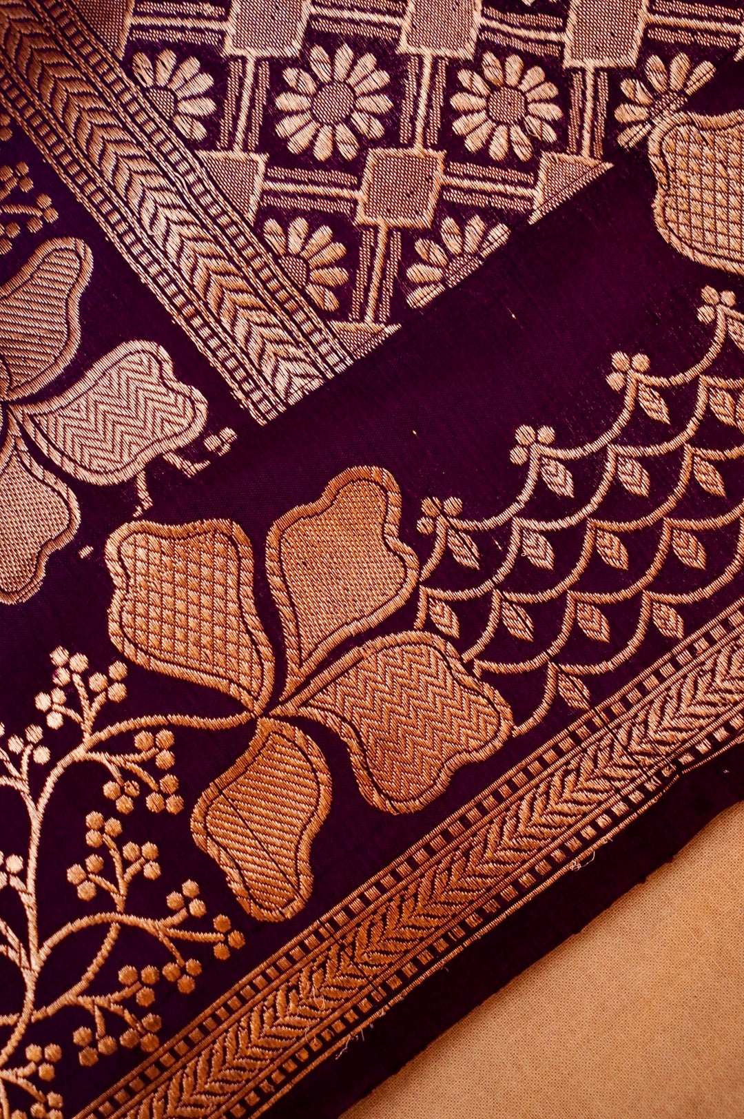 Royal Plum Grandeur – Handwoven Banarasi Pure Katan Silk Saree with Designer Zari Border