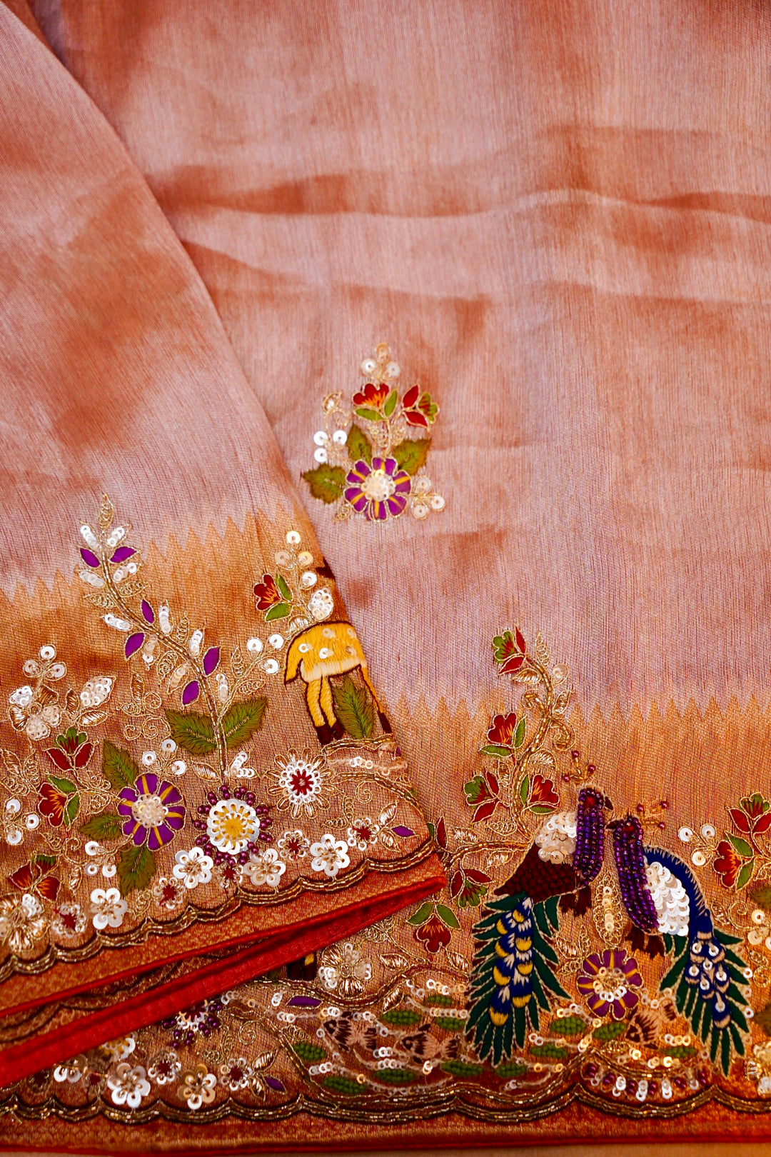 Silver Designer Silk Brocade Saree with Meenakari Embroidery