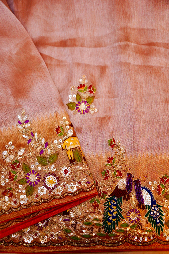 Silver Designer Silk Brocade Saree with Meenakari Embroidery