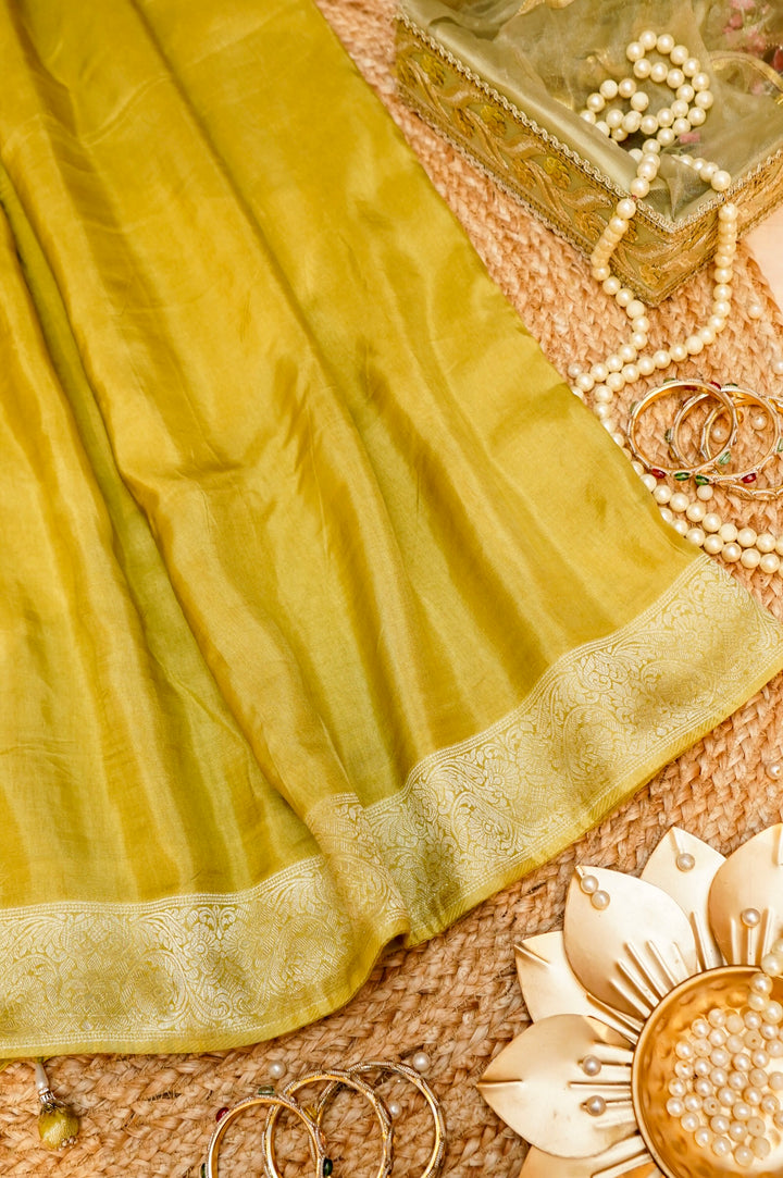 Olive Green Soft Silk Saree with Stitched Blouse View 1