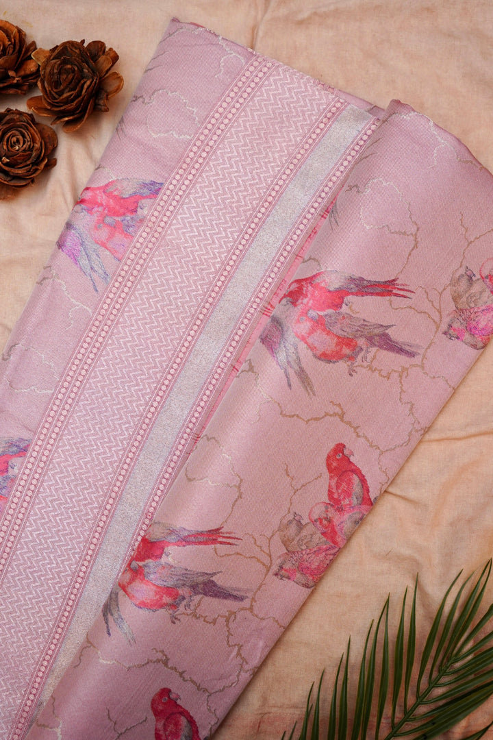 Pink Pure Katan Silk Banarasi Saree – Handcrafted Tanchoi Weave with Artistic Figure Patterns