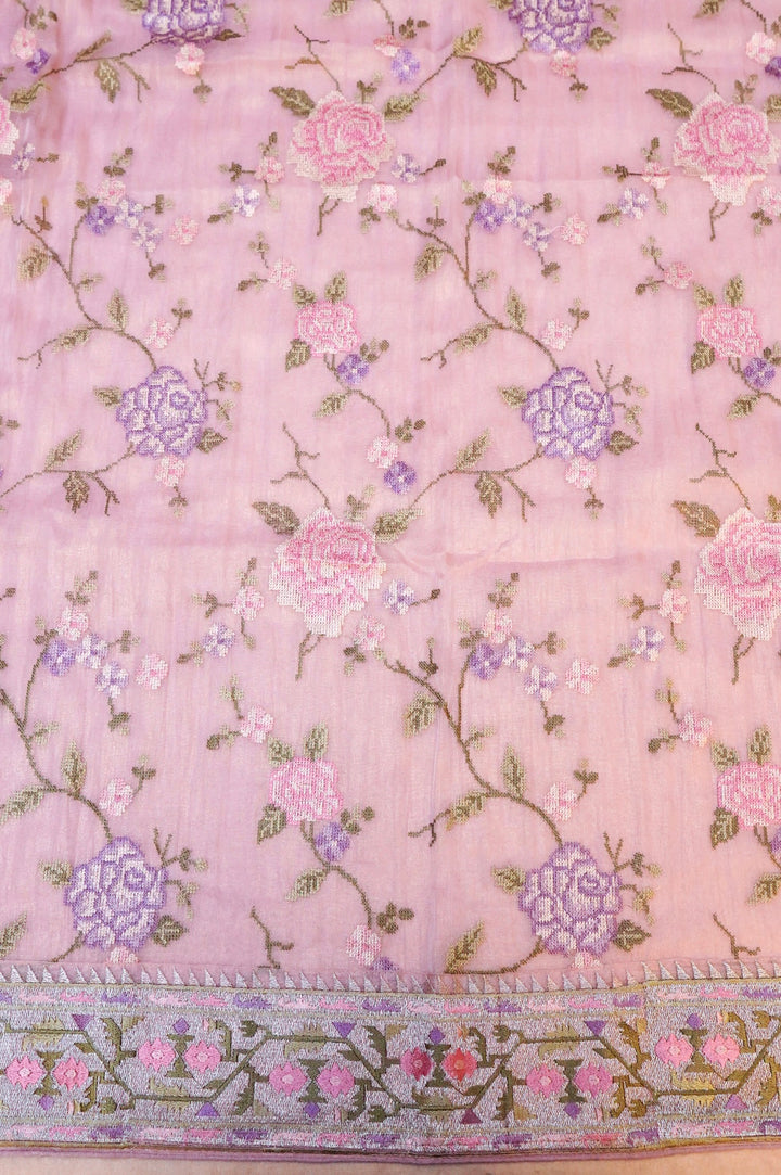 Lavender Banarasi Crush Tissue Silk Suit Set with Embroidery Work