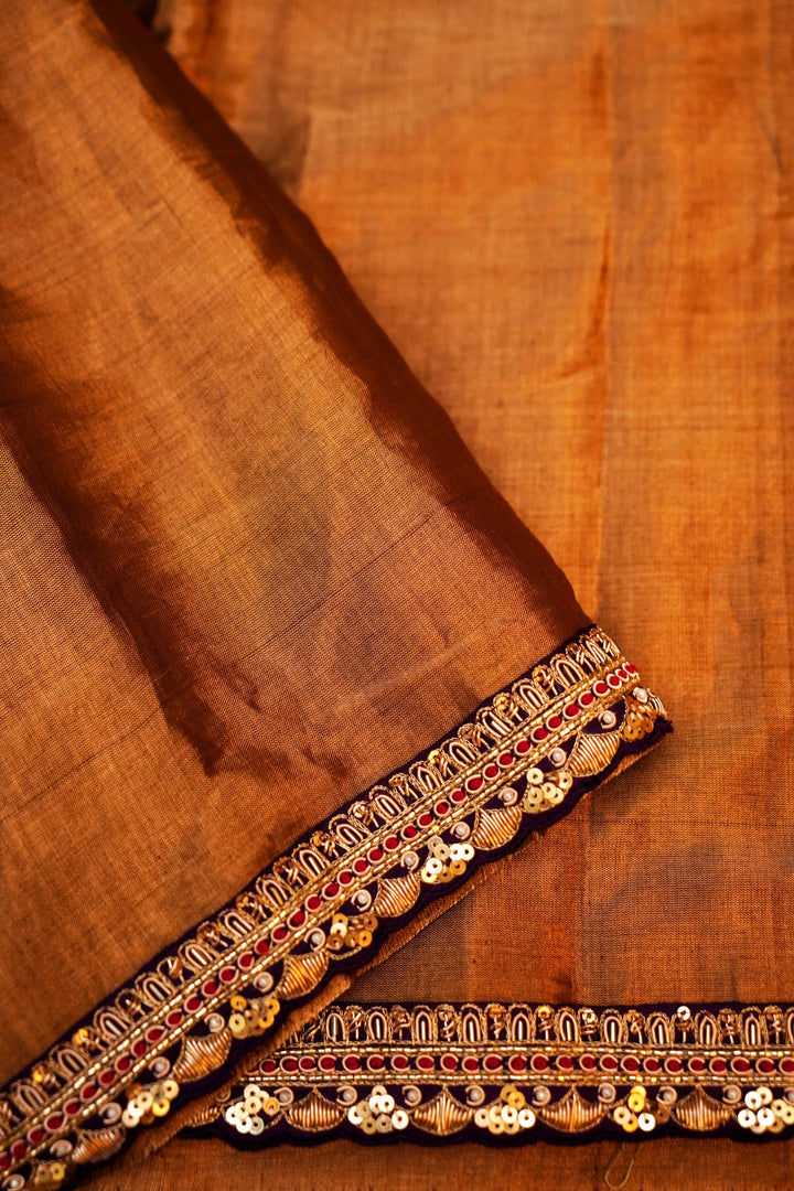Twilight Elegance Golden & Silver Tissue Silk Saree with Scallop Border