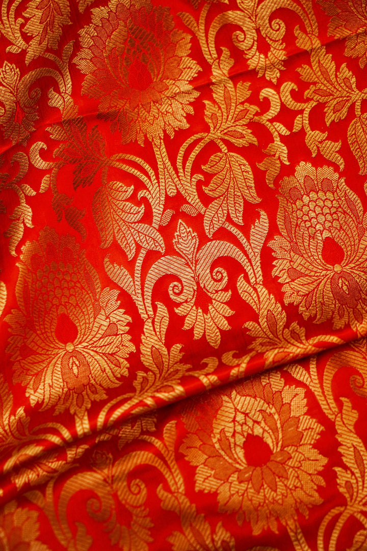 Handwoven Banarasi Red Katan Silk Brocade Fabric