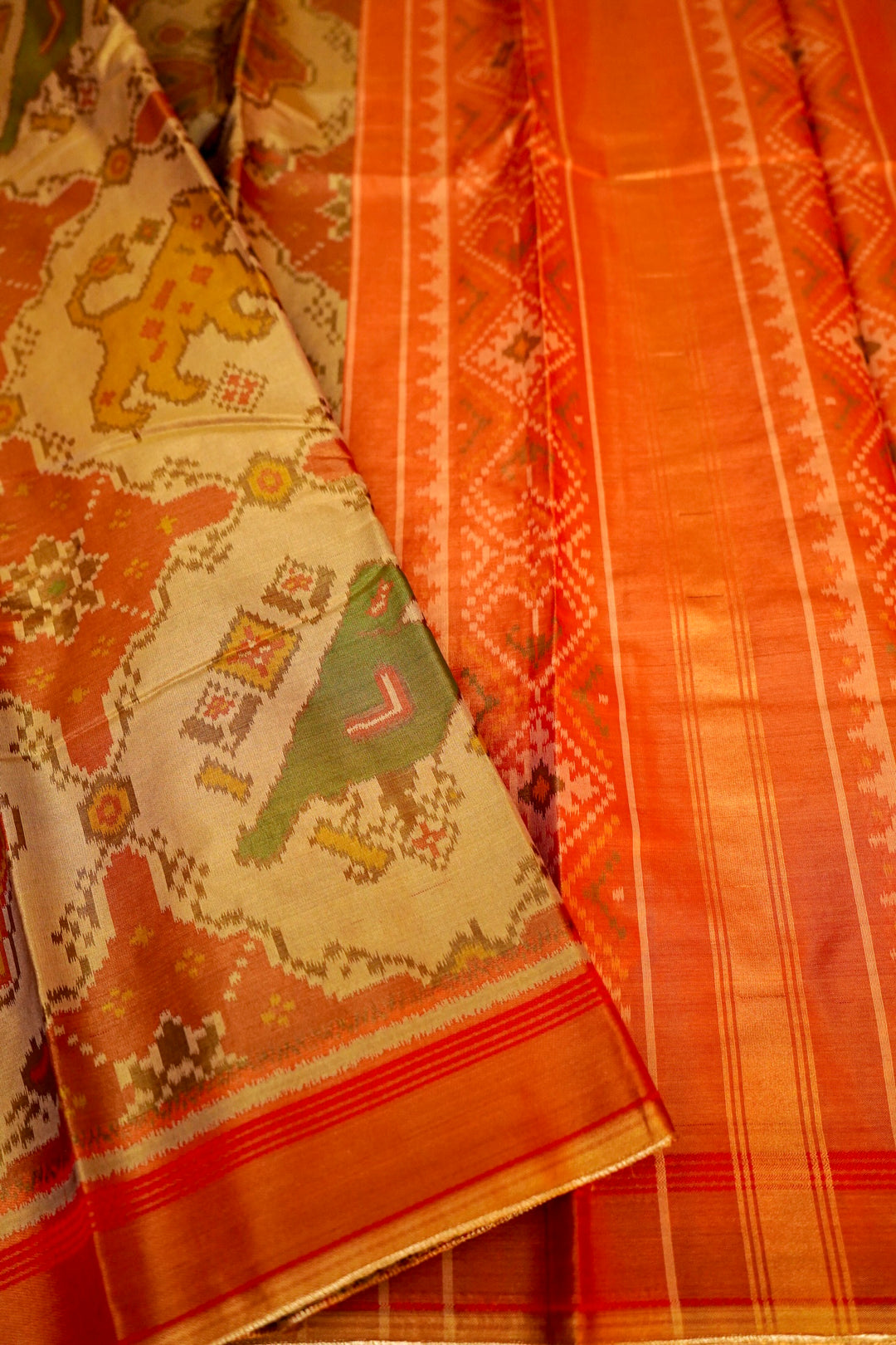 Pista Green Banarasi Silk Tissue Saree with Ikkat Patola Inspired Weave