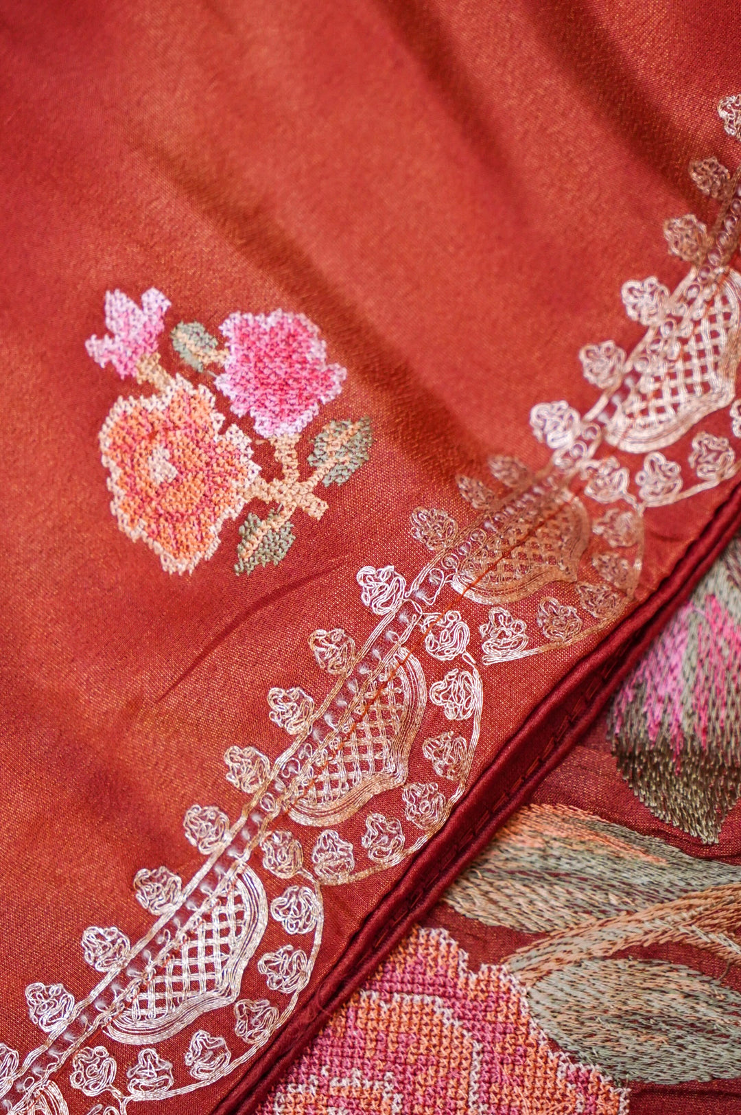 Orange Crepe Tissue Silk Suit Set with Pitta Zari and Embroidery Work