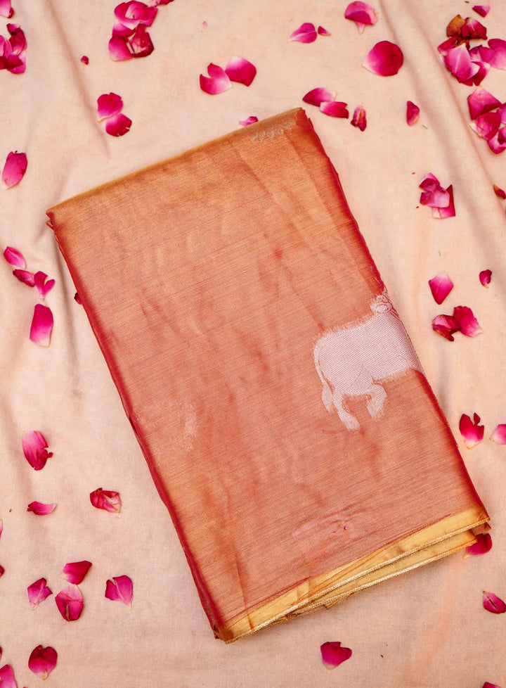 Rose Gold Banarasi Tissue Silk Saree with Zari Nandi Motifs