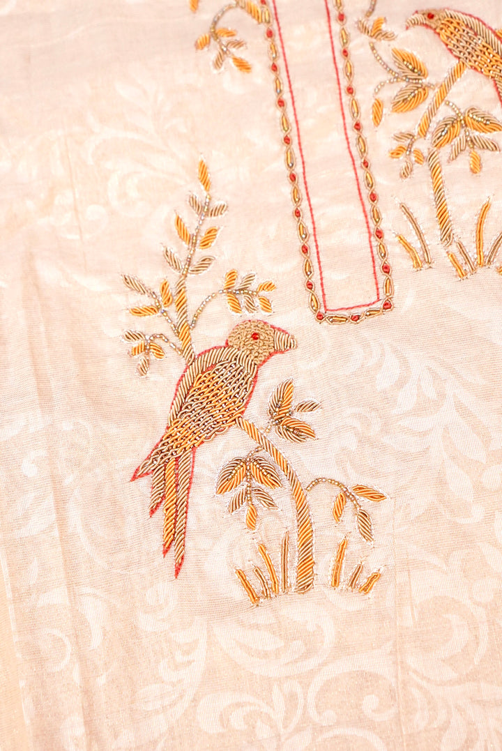 Radiant Rose Gold Chanderi Tissue Ensemble with Zardozi Detailing