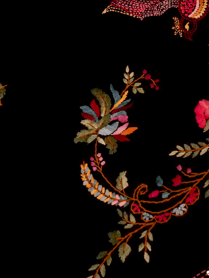 Black Ghicha Silk Saree with Hand Kantha Embroidery View 4