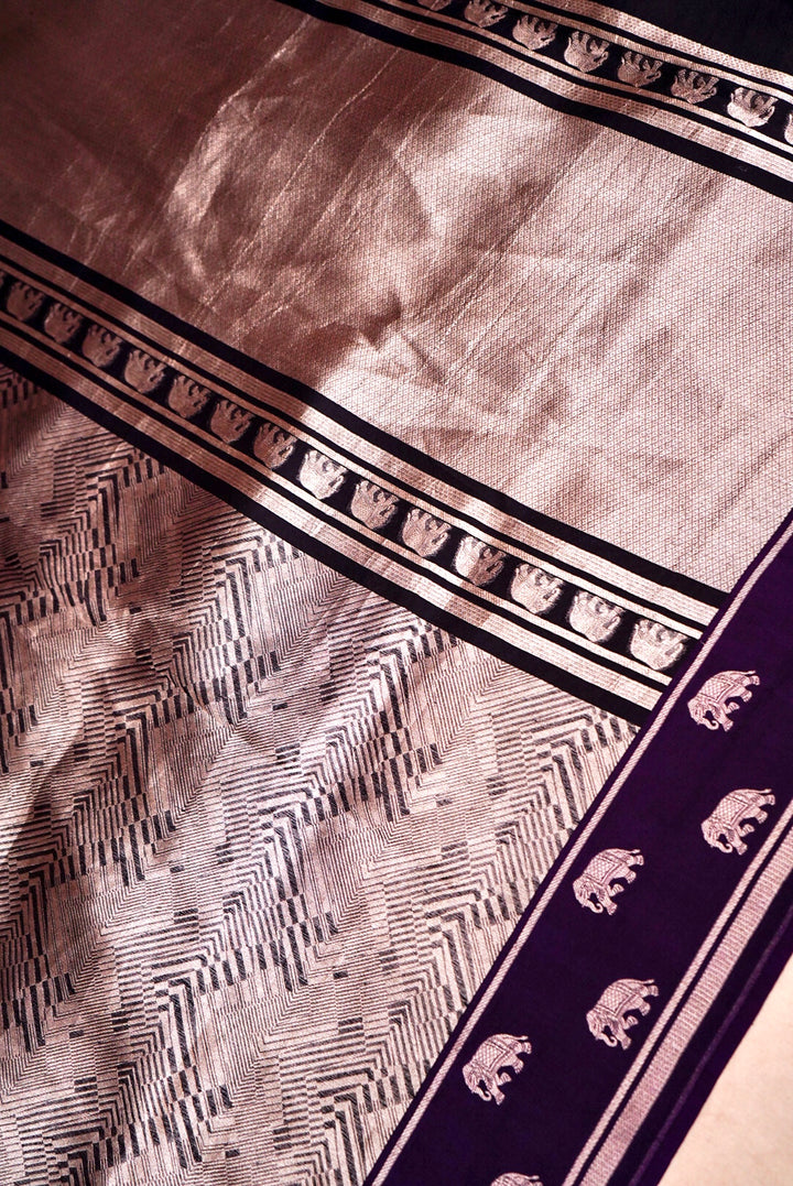 Banarasi Chevron Weave Purple Pure Organza Elephant Motif Saree