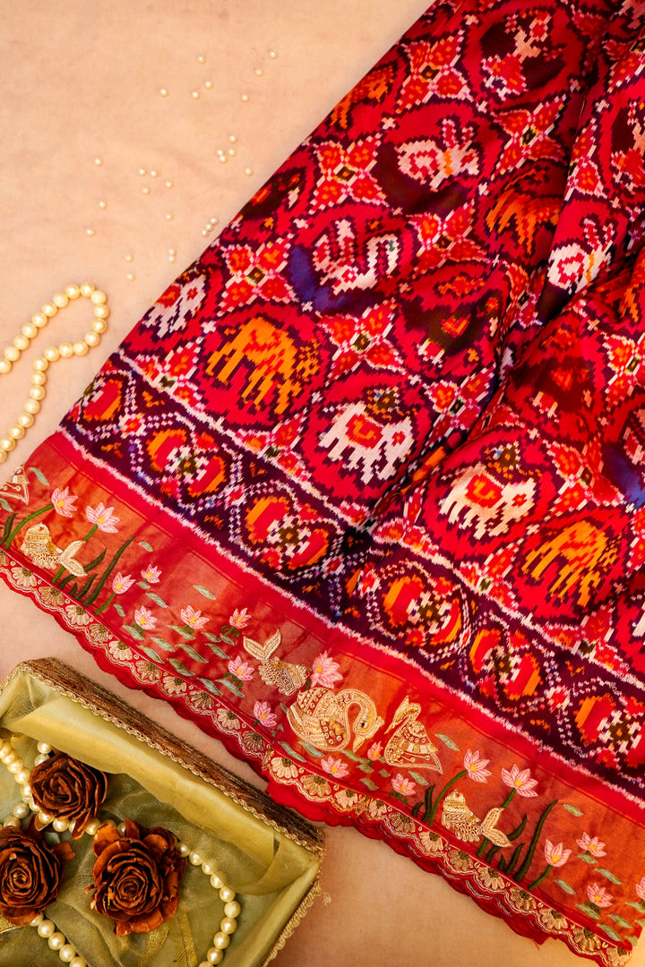 Jal Tarang – Red Bridal Pure Patola Silk Fish Motif Saree