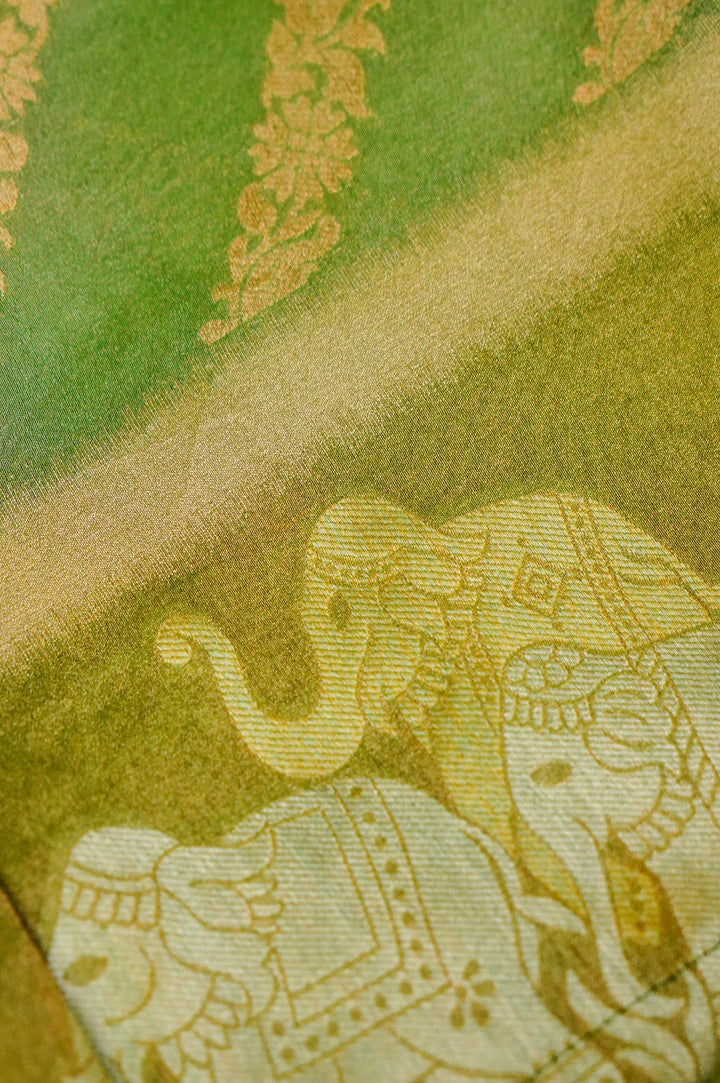 Light Green Banarasi Tissue Silk Saree with Meenakari Jangla Top and Elephant Motif Dupatta