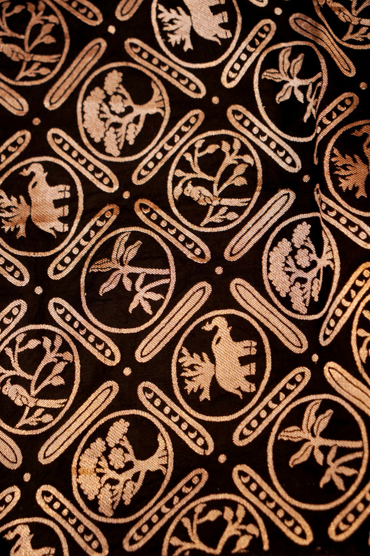 Silver Pure Banarasi Katan Tissue Saree with Black Contemporary Detailing