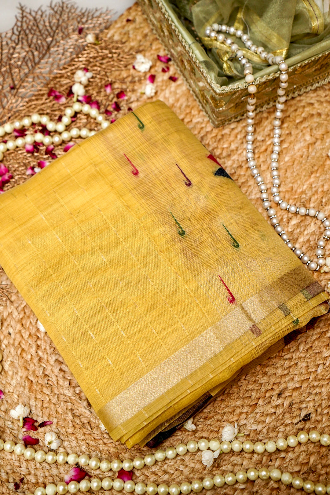 Radiant Yellow Cotton Silk Haldi Saree with Zari Stripe Weave Paithani Pallu View 1