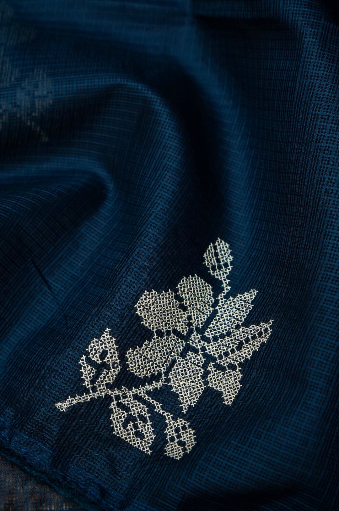 Teal Blue Pure Kota Suit Set with Cross Stitch Embroidery View 3