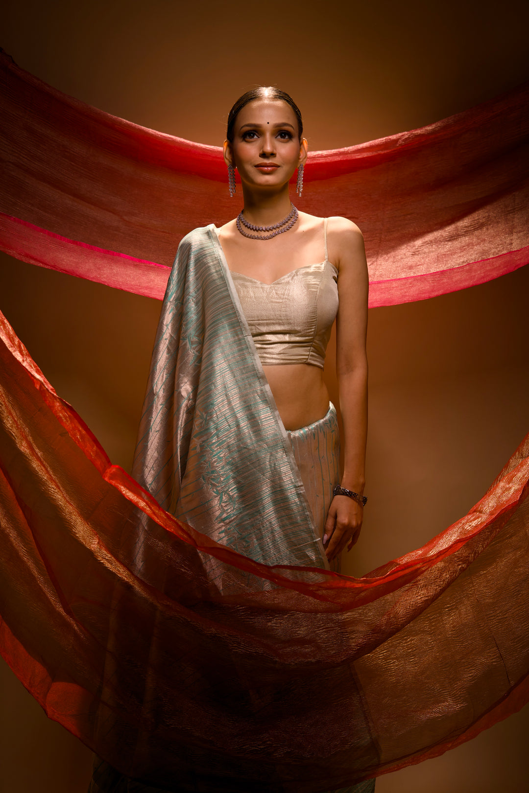 Handloom Pure Banarasi Brocade Silk Bamboo Shoot Inspired Contemporary Designer Saree View 5