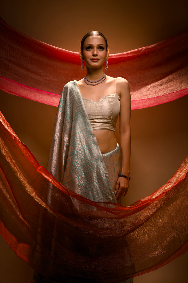 Handloom Pure Banarasi Brocade Silk Bamboo Shoot Inspired Contemporary Designer Saree View 5