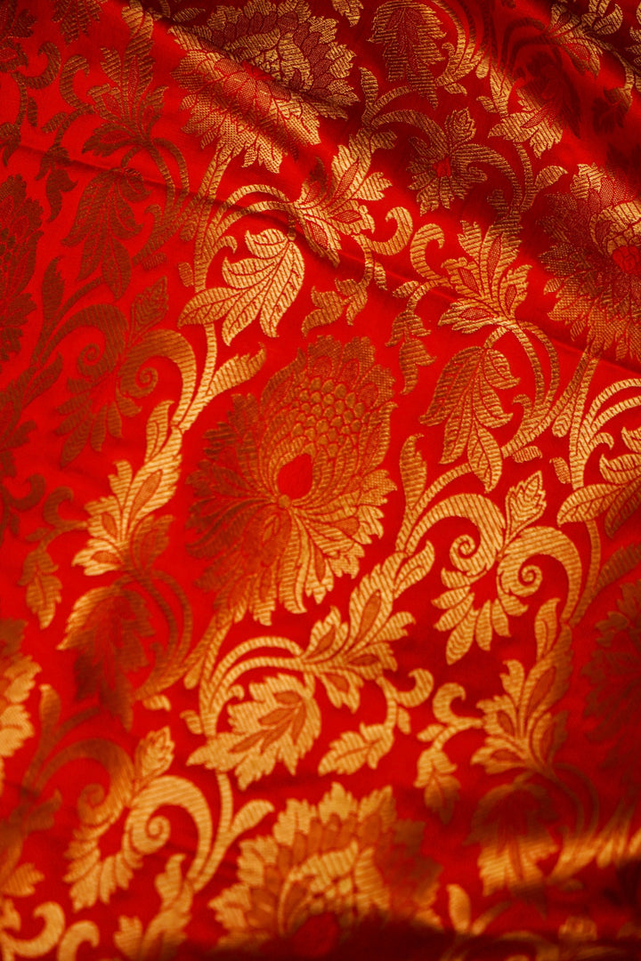 Handwoven Banarasi Red Katan Silk Brocade Fabric