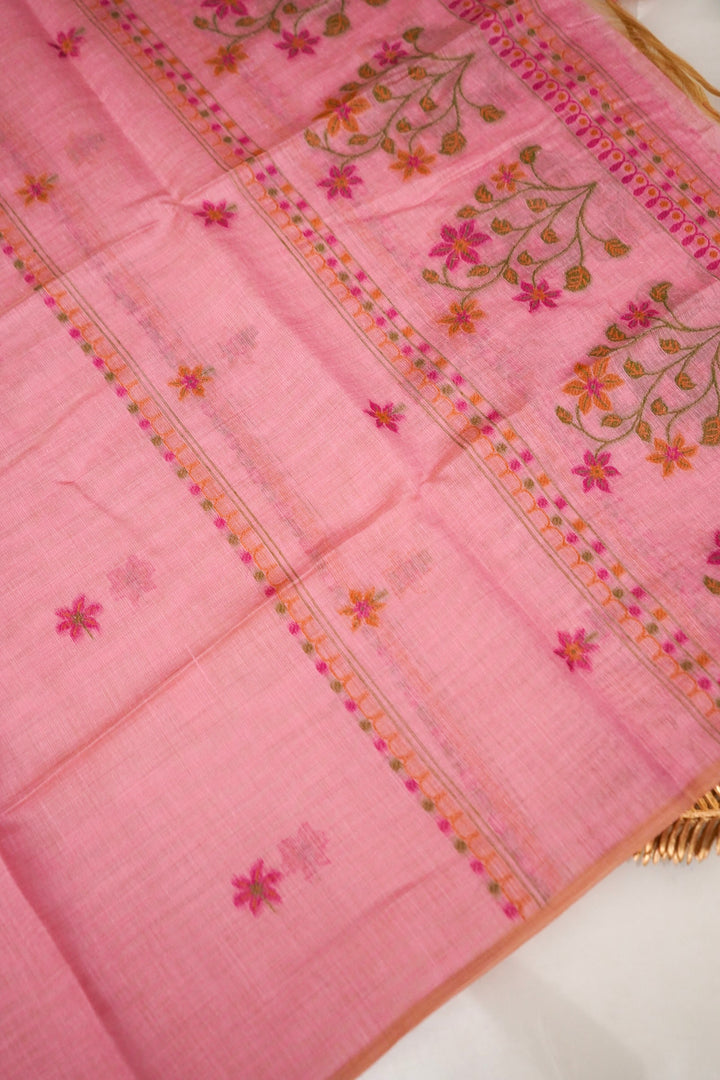 Charming Pink Meenakari Floral Cotton Silk Suit Set