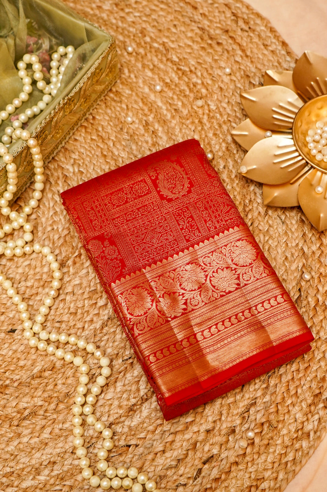 Vibrant Red Traditional Kanjivaram Silk Brocade Saree View 1