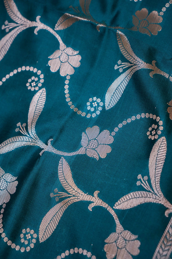 Teal Green Banarasi Ghat Design Modal Silk Unstitched Suit Set View 5