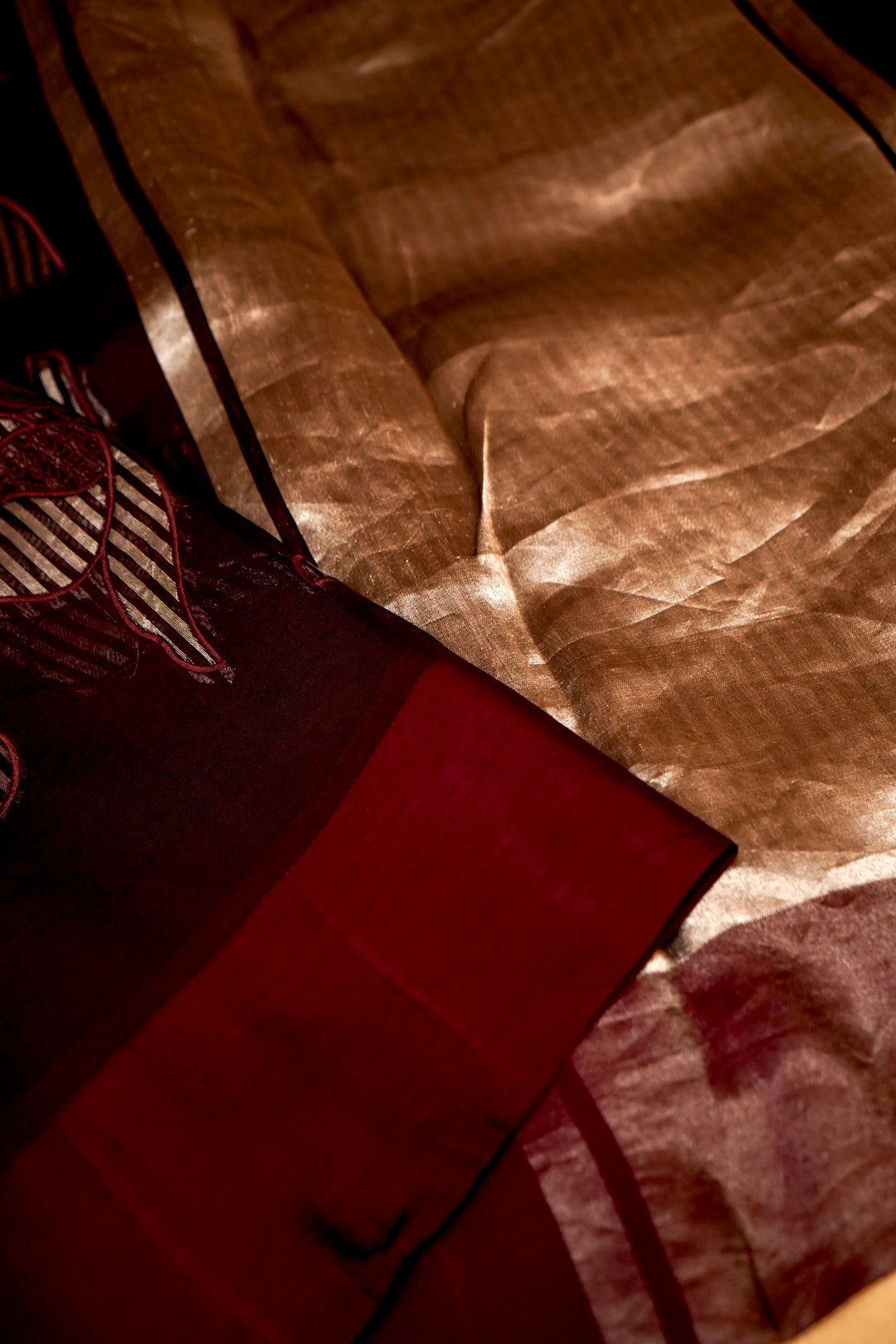Elegance Coffee Brown Pure Organza Appliqué Work Banarasi Brocade Saree View 4