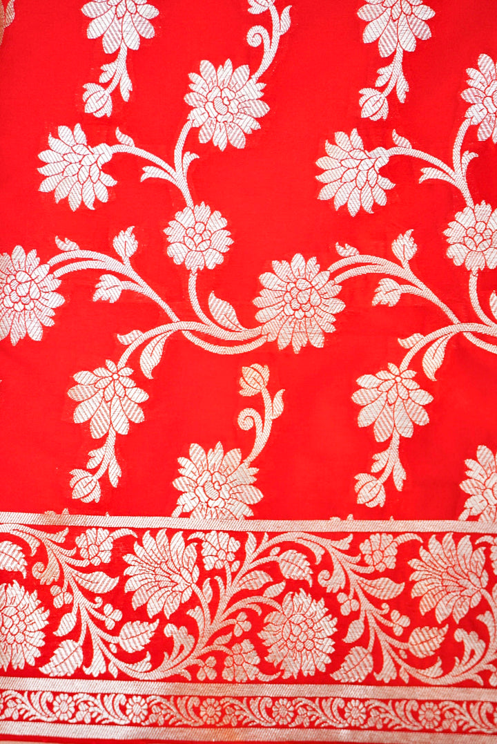 Banarasi Red Katan Silk Jaal Suit with Banarasi Booti Dupatta