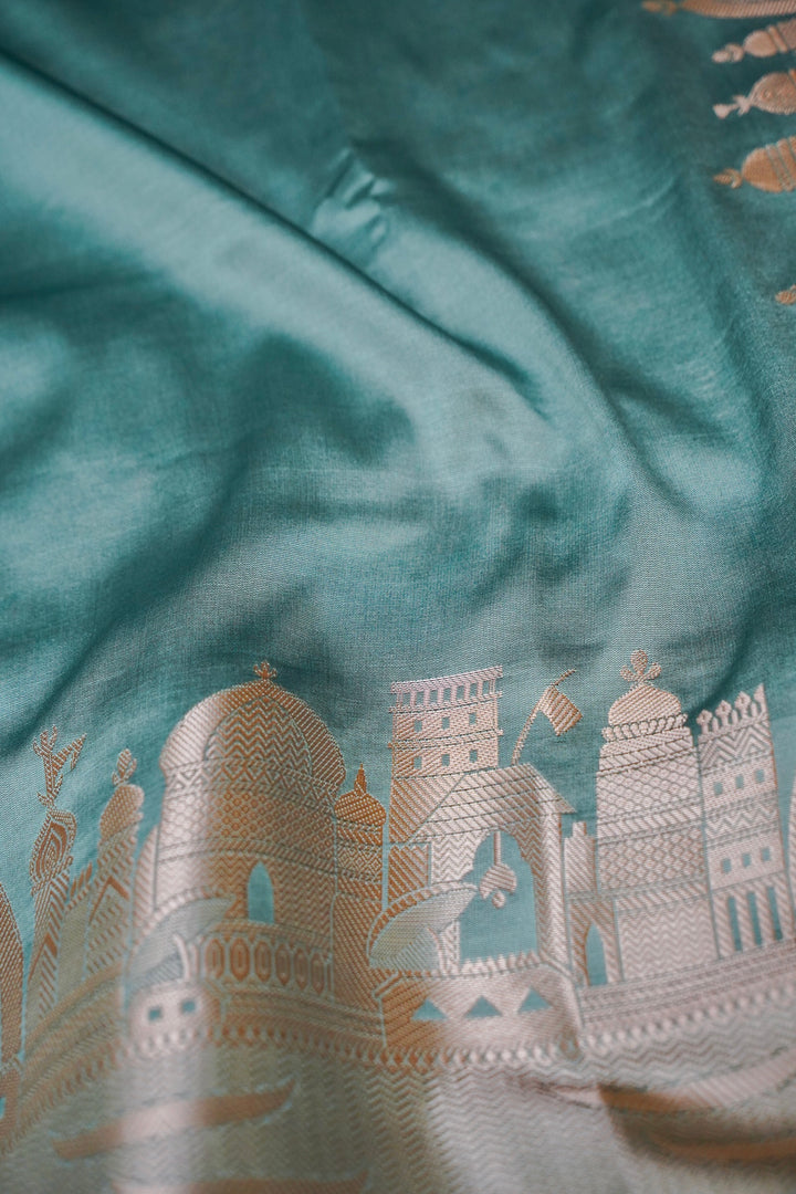 Blue Haze Cadet Blue Banarasi Modal Silk Saree View 4