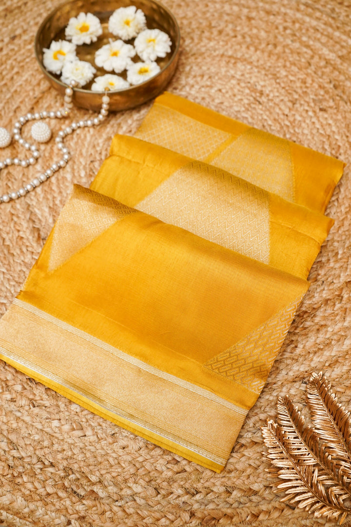 Yellow Contemporary Banarasi Silk Saree with Sona Rupa Zari Weave