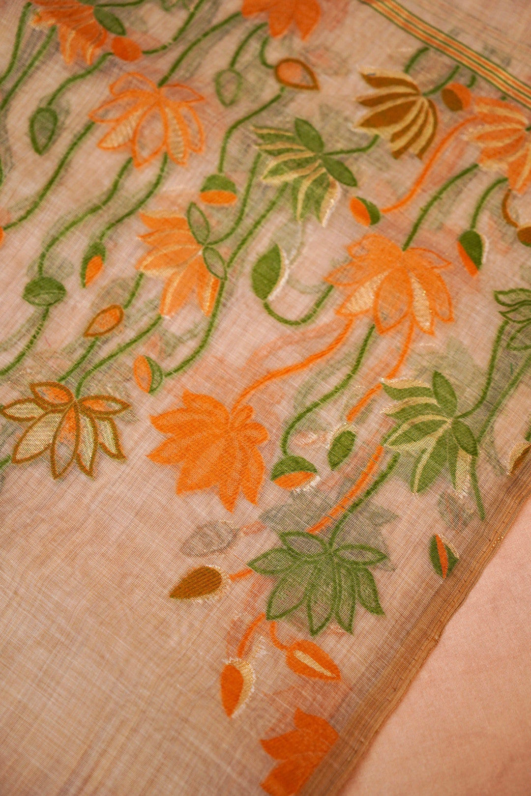 Cotton Silk Suit in Beige Gold with Delicate Thread Work