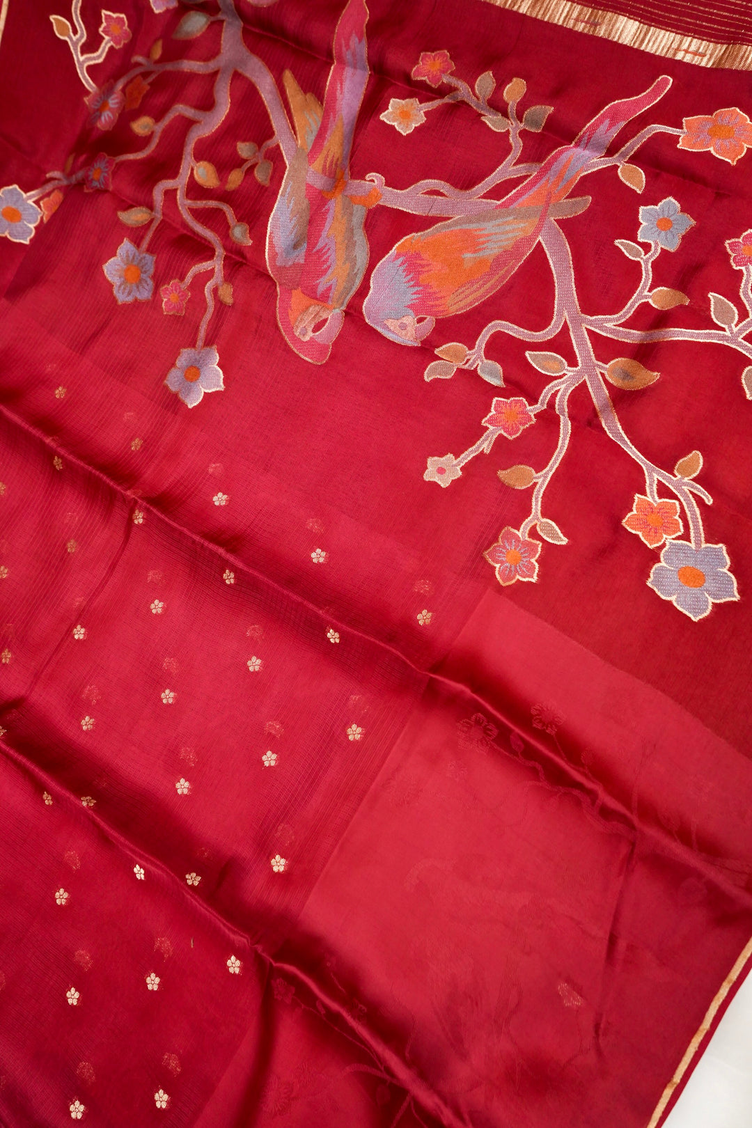 Maroon Banarasi Kota Bridal Saree with Silk Border &amp; Paithani Inspired Weaving