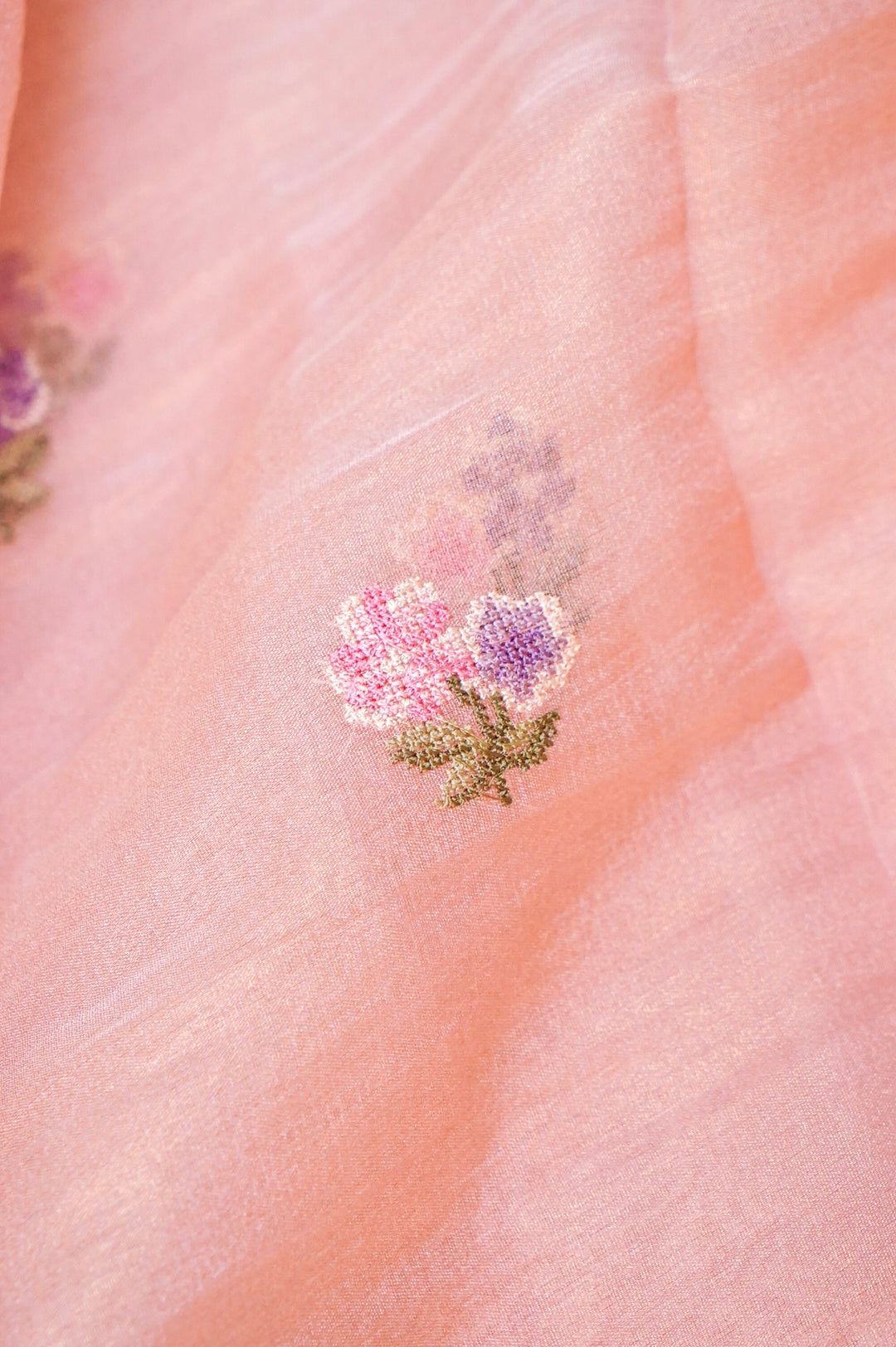 Pastel Pink Banarasi Crush Tissue Silk Suit Set with Embroidery Work