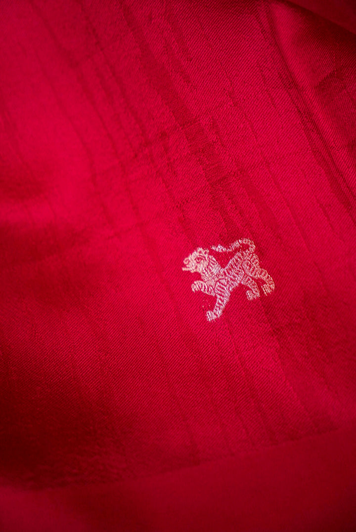 Elegant Pink Pure Katan Silk Saree with Tiger Motifs and Striped Weave Design