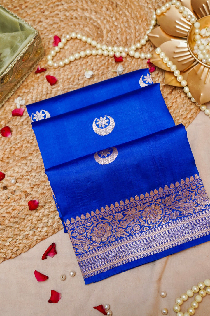 Royal Blue Chand Boora Sonakshi Inspired Banarasi Saree View 1
