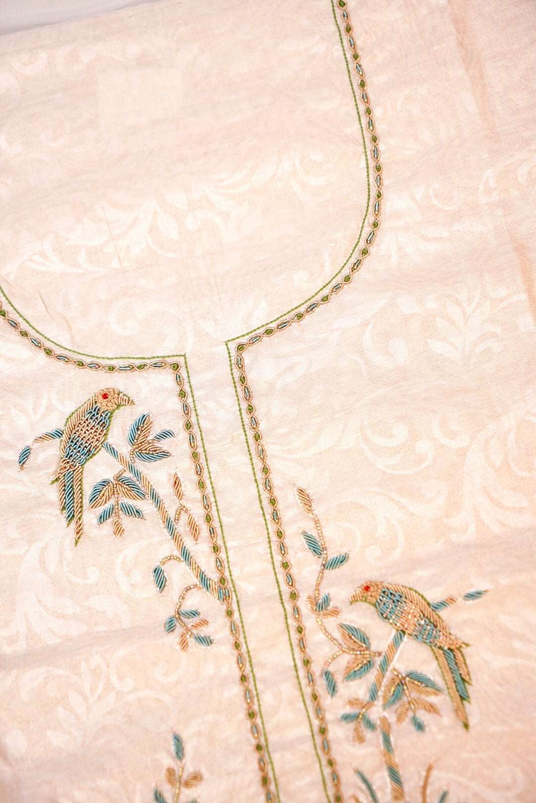 Rose Gold Chanderi Tissue Silk Suit with Handcrafted Elegance