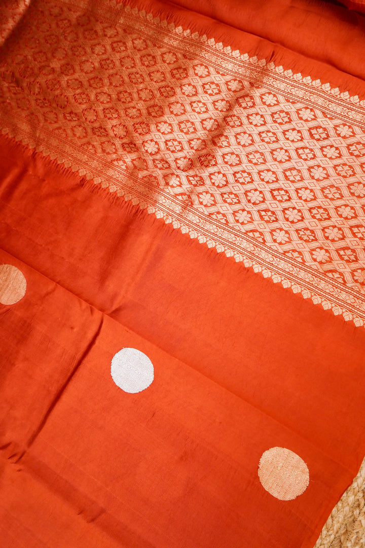 Rust Orange Pure Katan Silk Saree with Gola Boota Designing