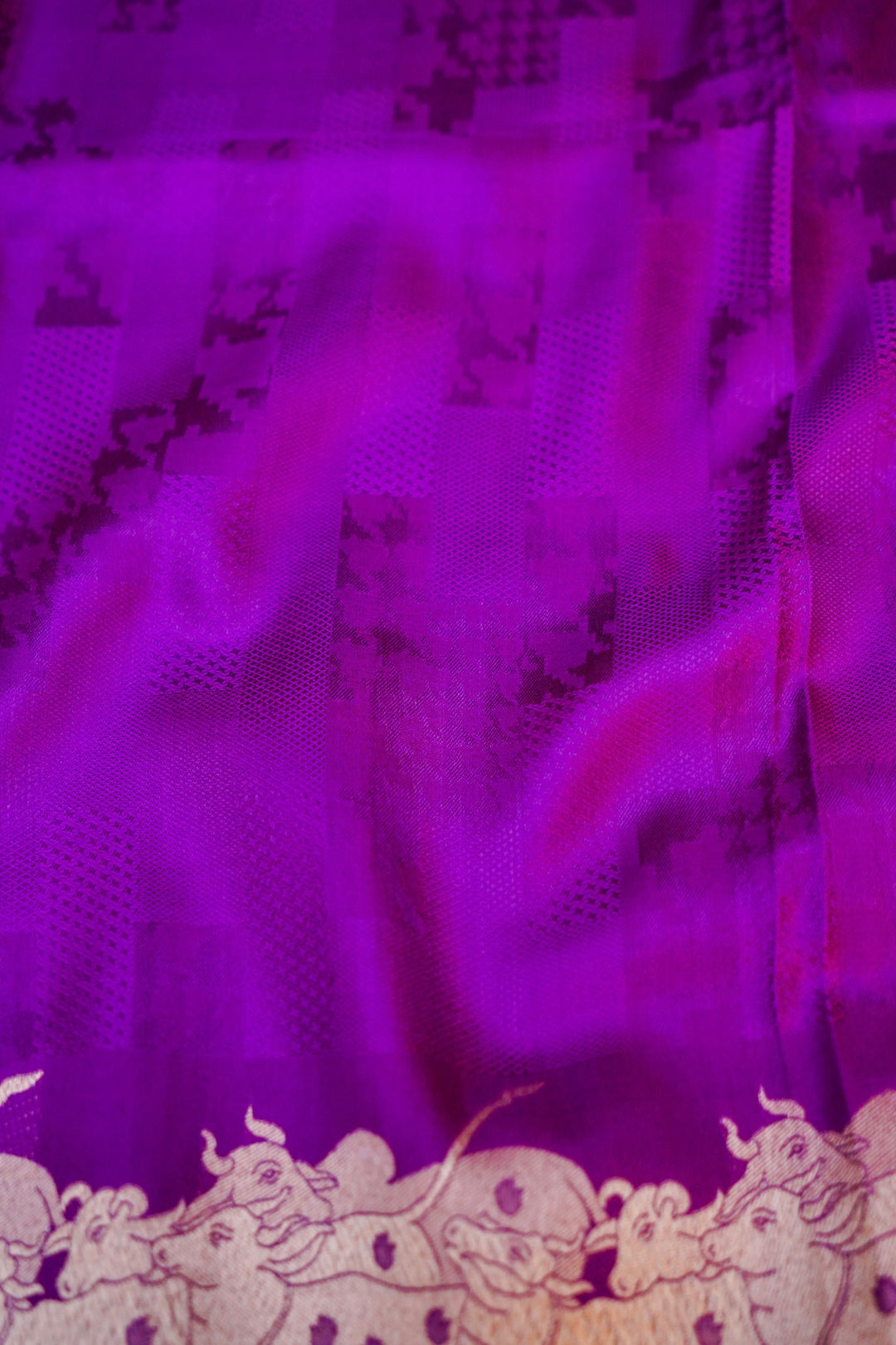 Handwoven Purple Banarasi Pure Katan Soft Silk Saree with Golden Zari Weave Nandi Motif Border