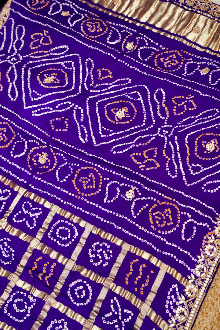 Royal Purple Pure Gajji Gharchola Saree with Gota Patti Hand Embroidery