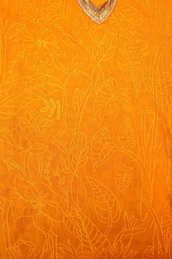 Yellow Pure Chanderi Silk Suit with Zardozi Neckline & Pichwai Embroidered Dupatta