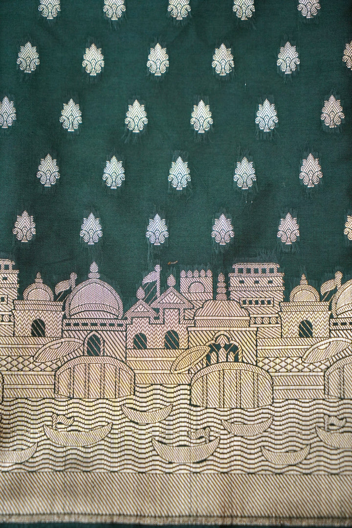 Mehndi Green Banarasi Modal Silk Ghat Unstitched Suit Set View 4