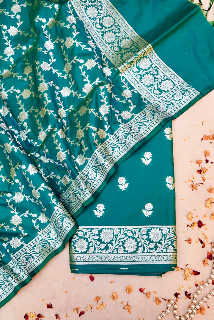 Rama Green Banarasi Katan Silk Suit with Bootidar Top and Jaal Dupatta