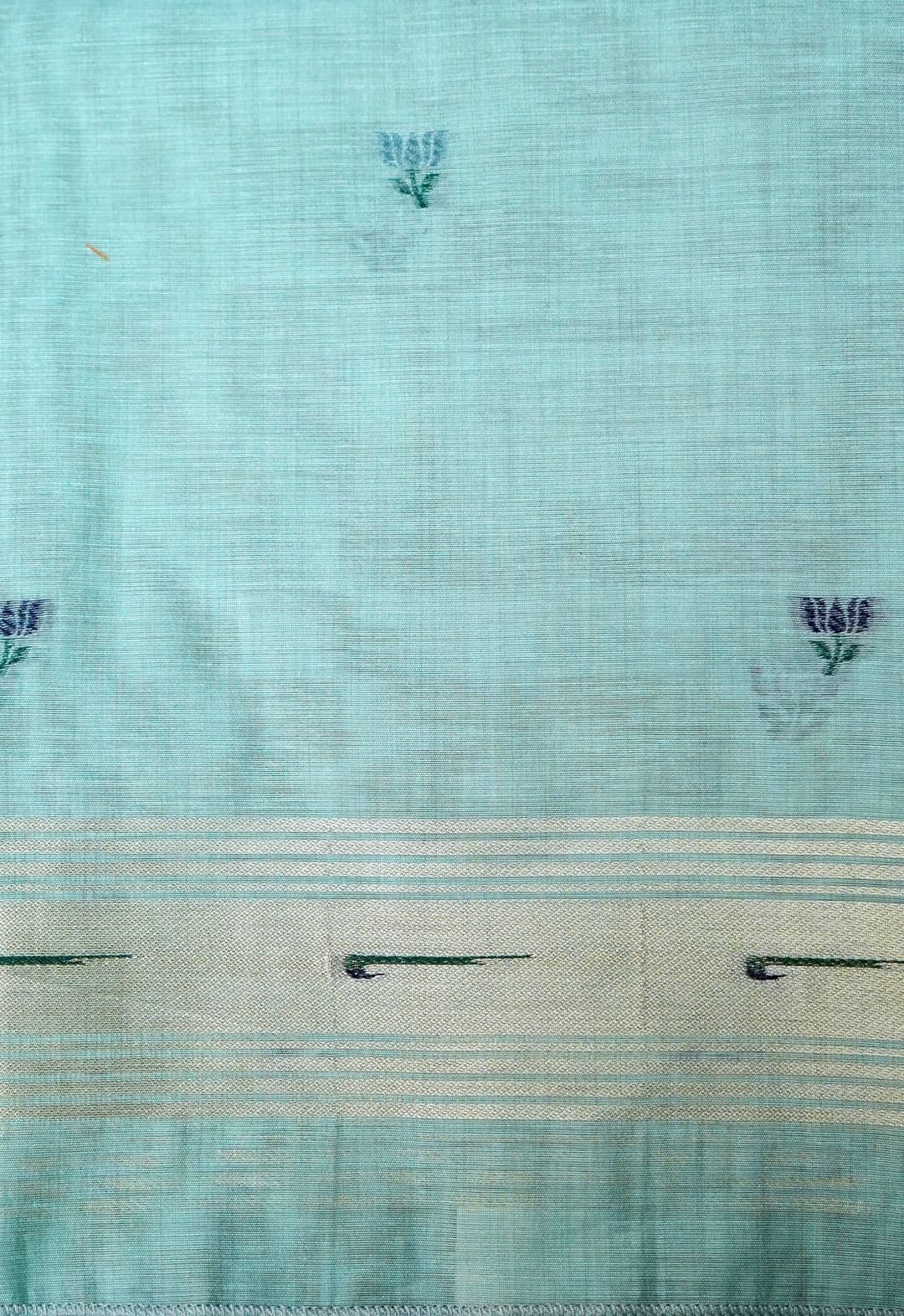 Sky Blue Handwoven Cotton Unstitched Suit Set with Floral Woven Dupatta