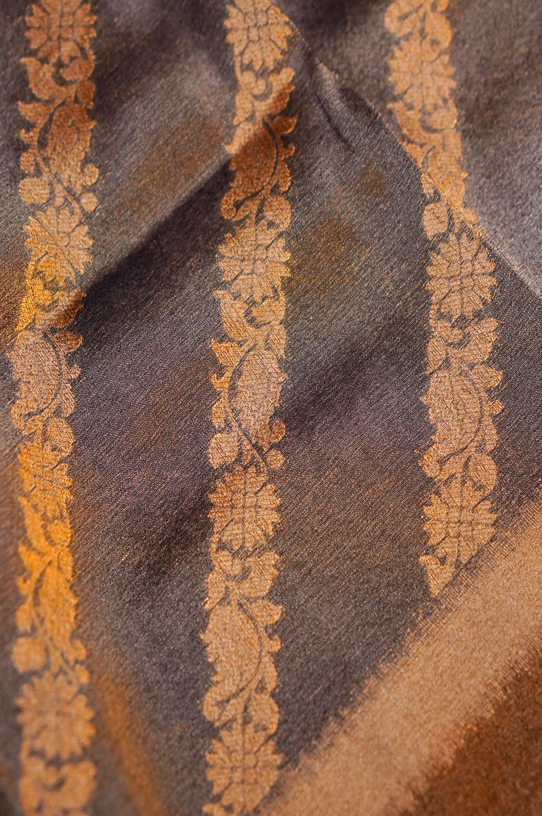 Dark Grey Banarasi Tissue Silk Saree with Meenakari Jangla Top and Elephant Motif Dupatta