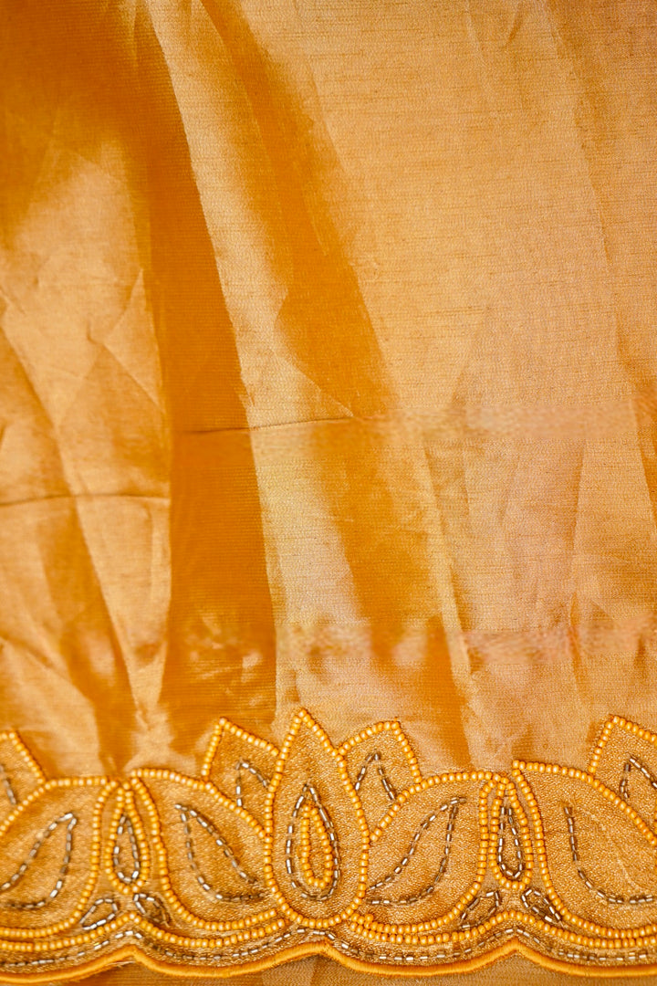 Golden Soft Silk Saree with Pearl and Cutdana Embroidery View 6